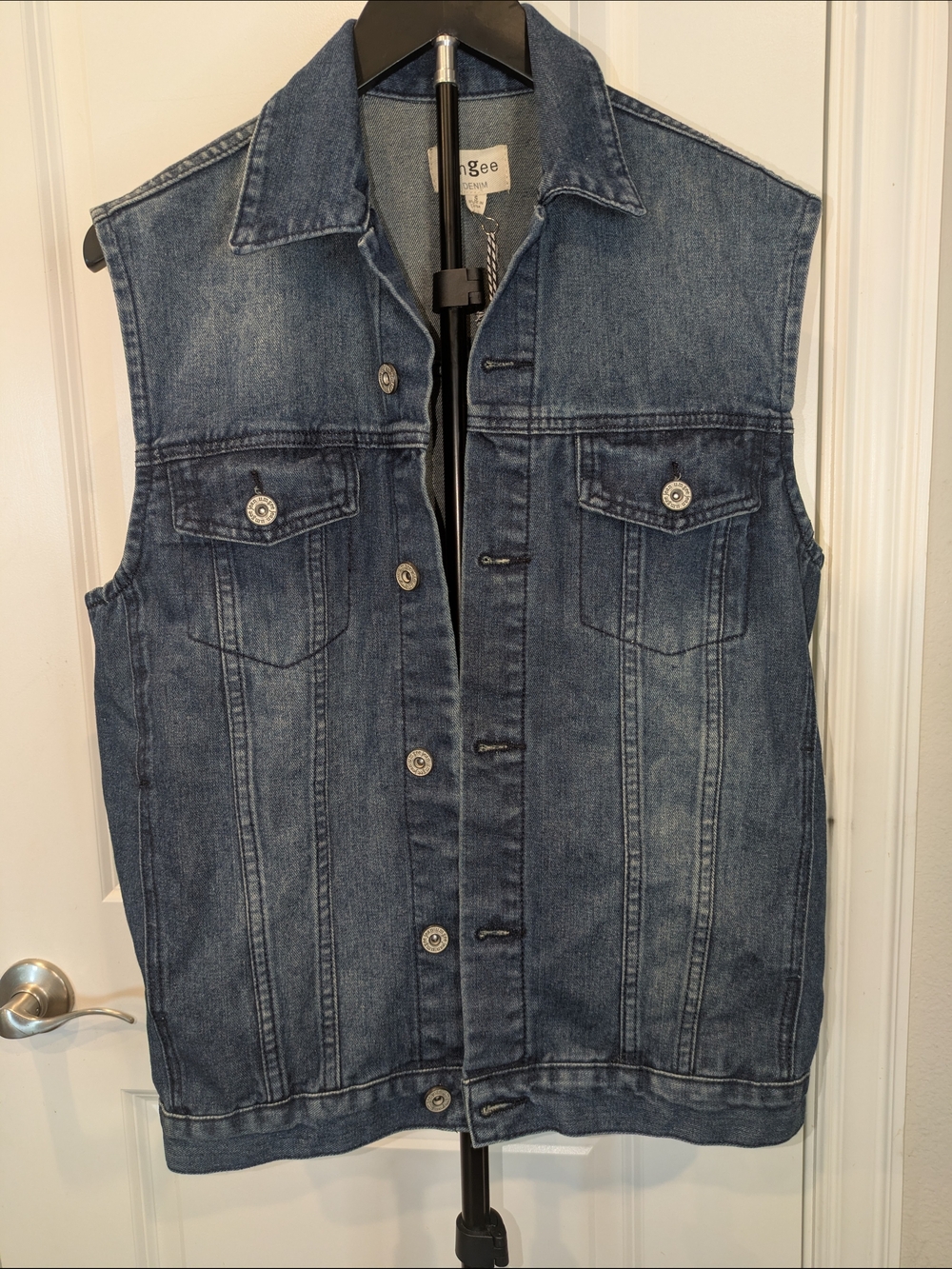 NWT Umgee Denim Fringe Back Vest Size Small Western Boho Sleeveless Jacket